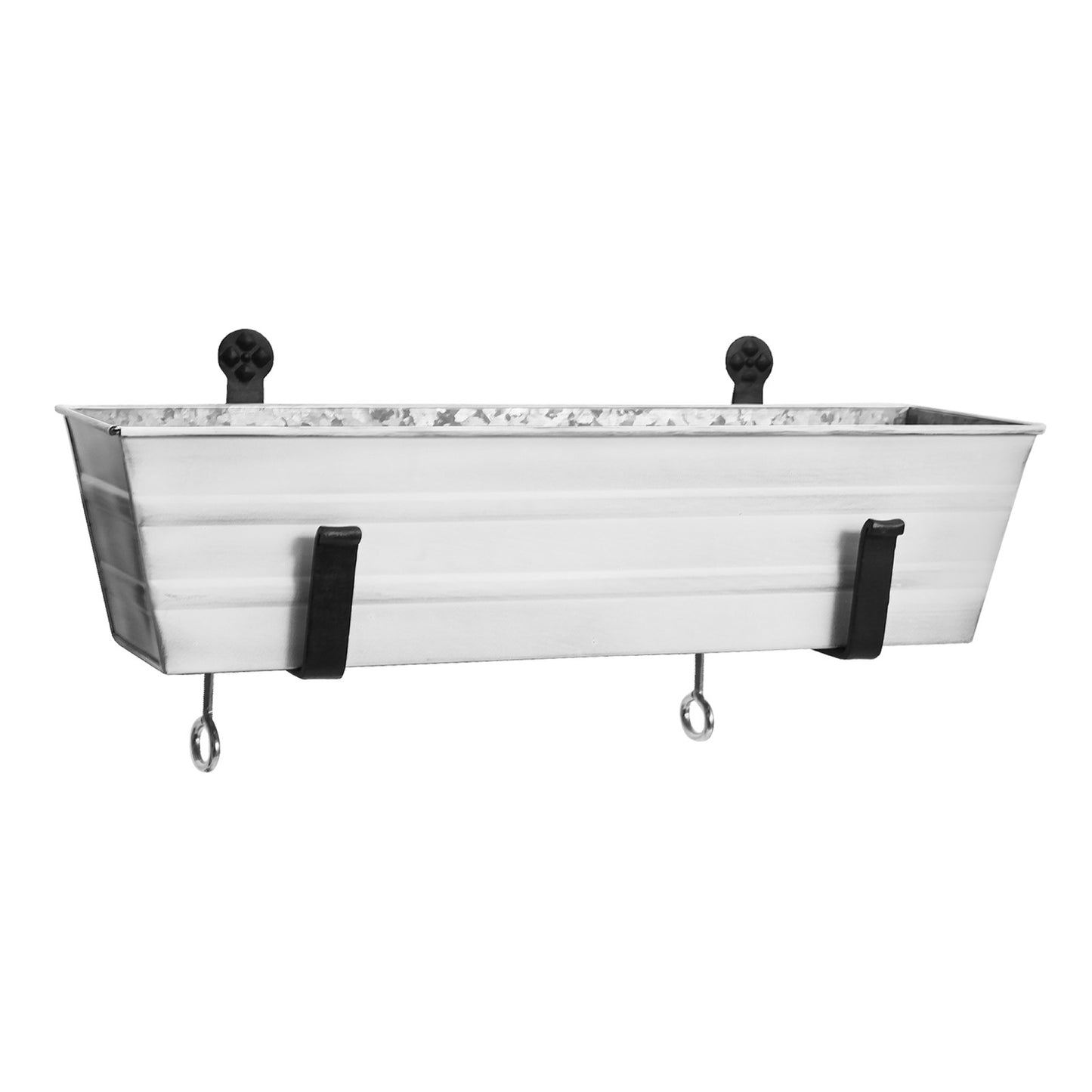 ACHLA Small Flower Box with Clamp-On Brackets | Cape Cod White Galvanized Steel and Black Wrought Iron | Front Porch & Balcony Planter | Model C08W-RM