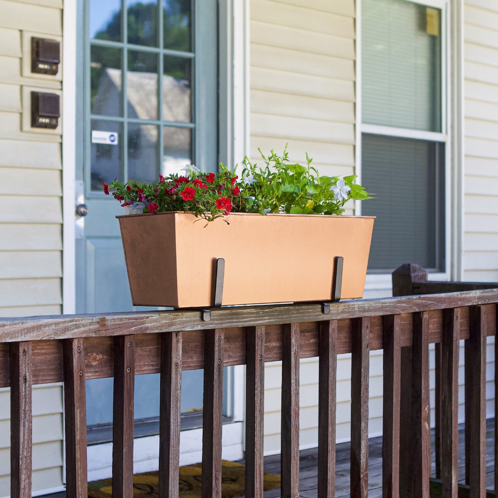 ACHLA Handrail Flowerbox Bracket Kit for 2x4" Rail | Copper Plated Galvanized Steel | Outdoor Railing & Deck Planter | 8 x 23 x 8 in | Model C09C-K4
