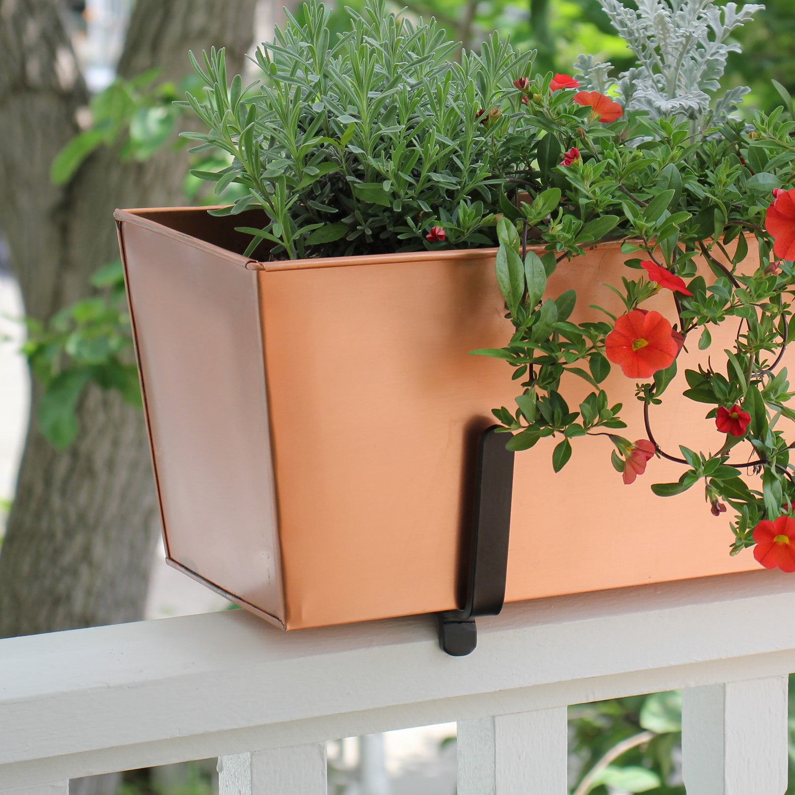 ACHLA Handrail Flowerbox Bracket Kit for 2x4" Rail | Copper Plated Galvanized Steel | Outdoor Railing & Deck Planter | 8 x 23 x 8 in | Model C09C-K4