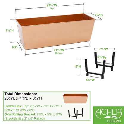 ACHLA Handrail Flowerbox Bracket Kit for 2x6" Rail | Copper Plated Galvanized Steel | Outdoor Railing & Balcony Planter | Model C09C-K6