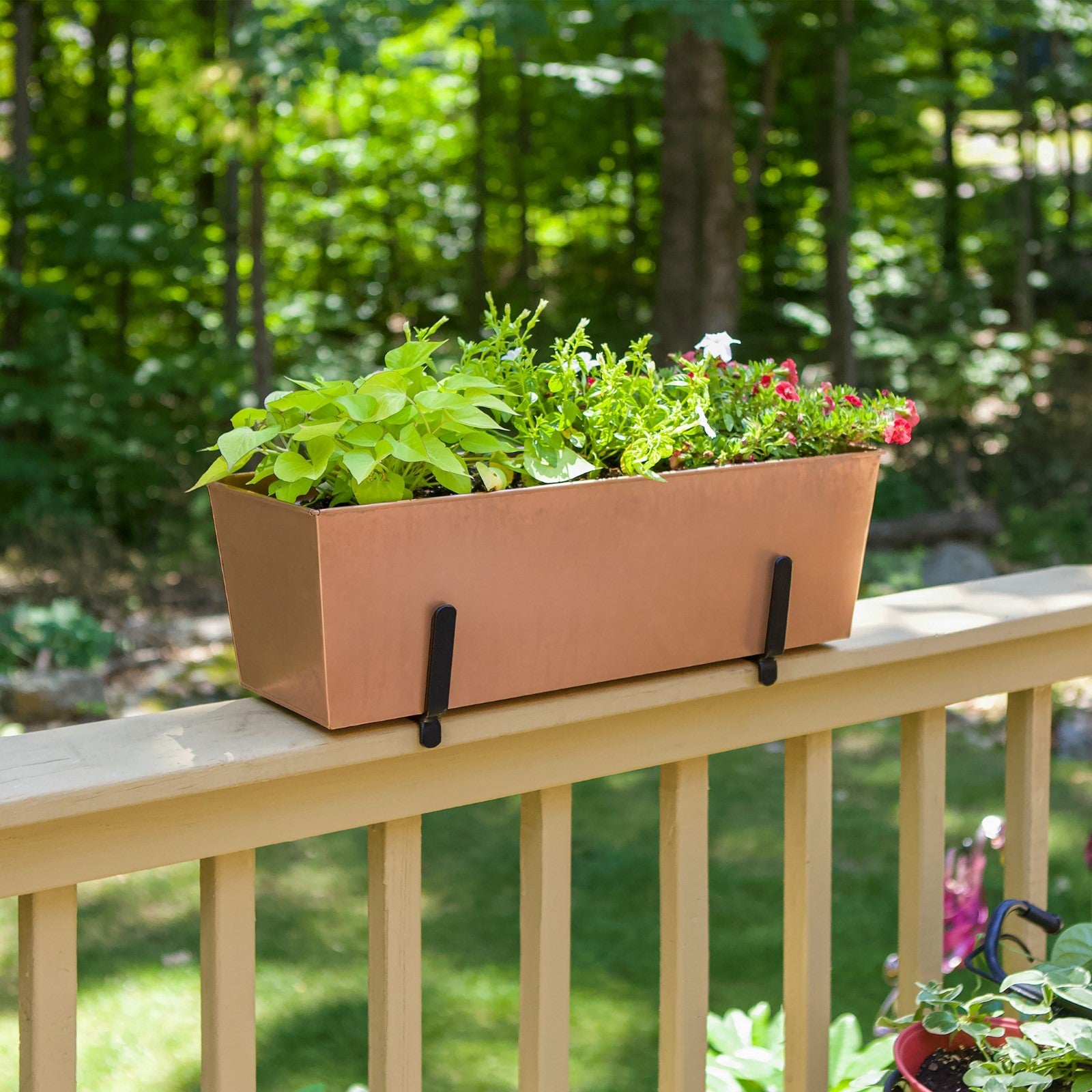 ACHLA Handrail Flowerbox Bracket Kit for 2x6" Rail | Copper Plated Galvanized Steel | Outdoor Railing & Balcony Planter | Model C09C-K6