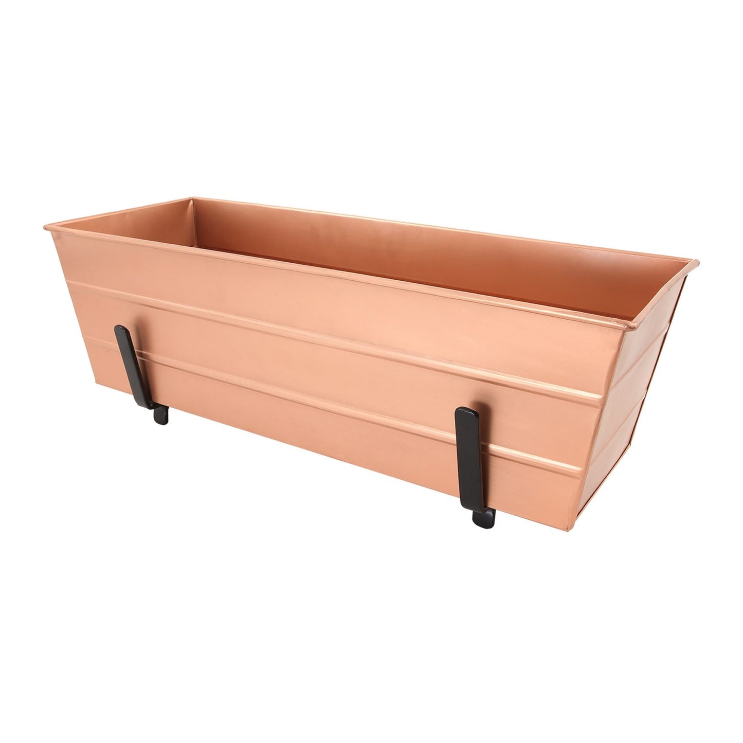 ACHLA Medium Flower Box Kit | Copper Plated Galvanized Steel and Black Wrought Iron Brackets | Front Porch & Deck Railing Planter | Model C20C-K6