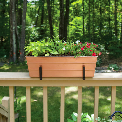 ACHLA Medium Flower Box Kit | Copper Plated Galvanized Steel and Black Wrought Iron Brackets | Front Porch & Deck Railing Planter | Model C20C-K6