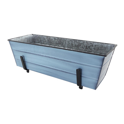 ACHLA Medium Flower Box Kit for 2x6 Railings | Nantucket Blue Galvanized Steel Planter with Black Wrought Iron Brackets | Deck | Model C20NB-K6