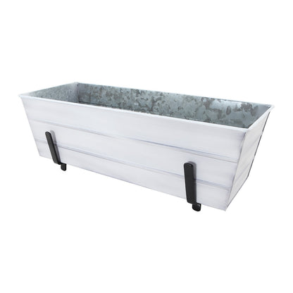 ACHLA Medium Flower Box Kit for 2x6 Railings | Cape Cod White Galvanized Steel and Black Wrought Iron | Front Porch & Deck Railing | Model C20W-K6