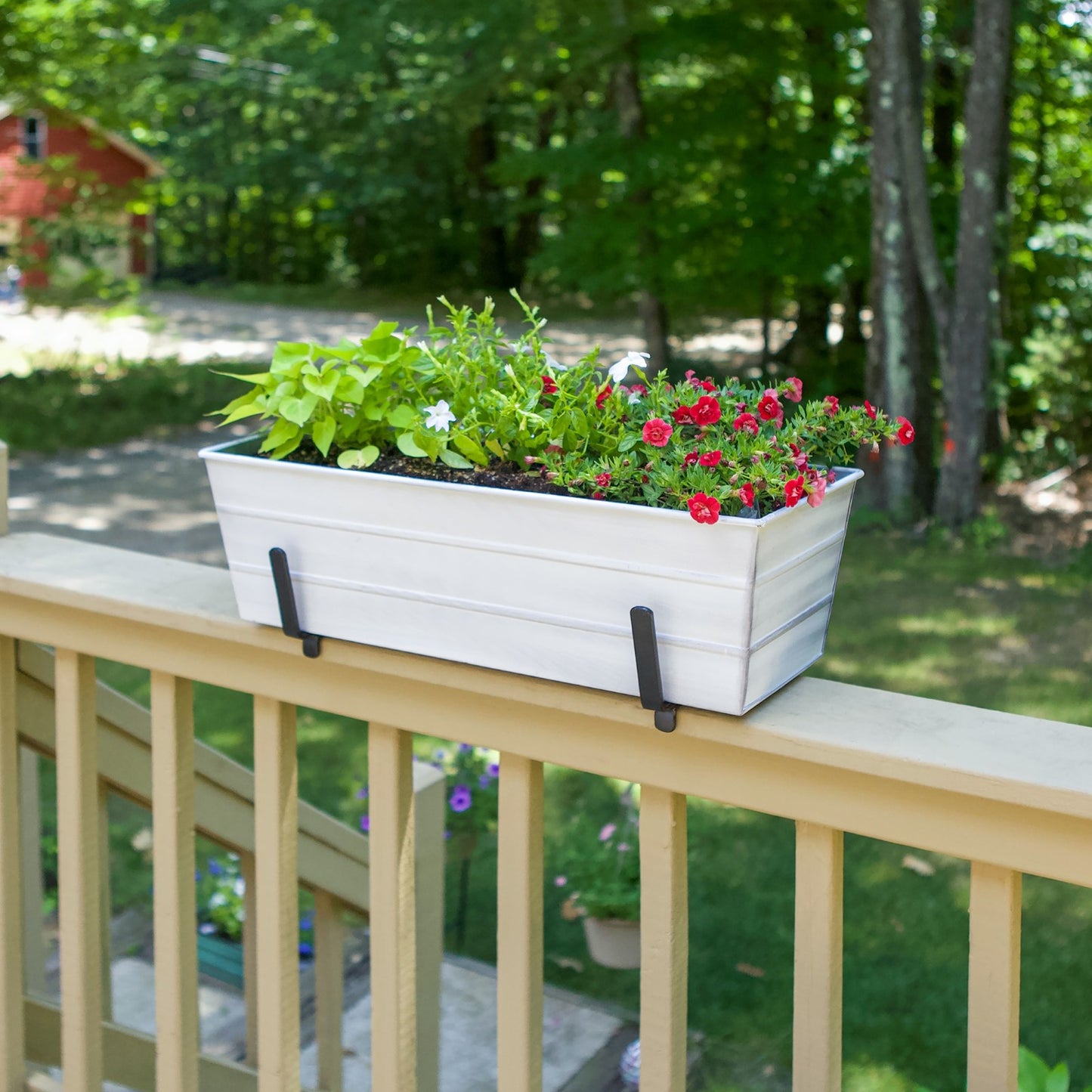 ACHLA Medium Flower Box Kit for 2x6 Railings | Cape Cod White Galvanized Steel and Black Wrought Iron | Front Porch & Deck Railing | Model C20W-K6