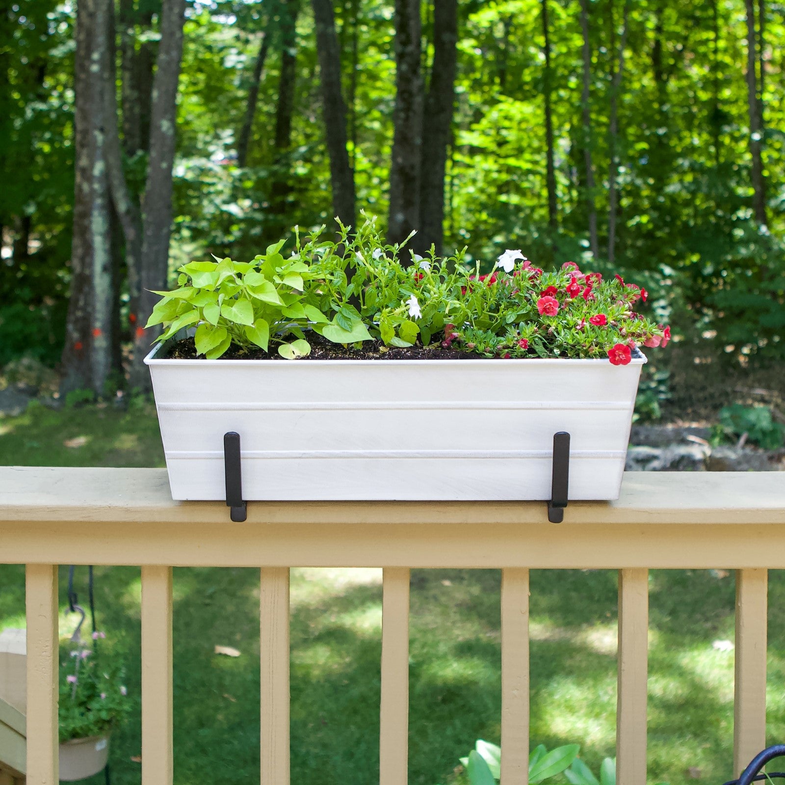 ACHLA Medium Flower Box Kit for 2x6 Railings | Cape Cod White Galvanized Steel and Black Wrought Iron | Front Porch & Deck Railing | Model C20W-K6