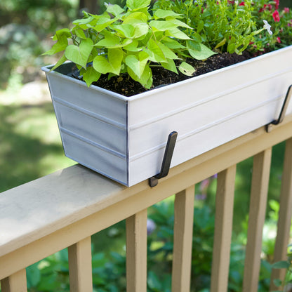 ACHLA Medium Flower Box Kit for 2x6 Railings | Cape Cod White Galvanized Steel and Black Wrought Iron | Front Porch & Deck Railing | Model C20W-K6