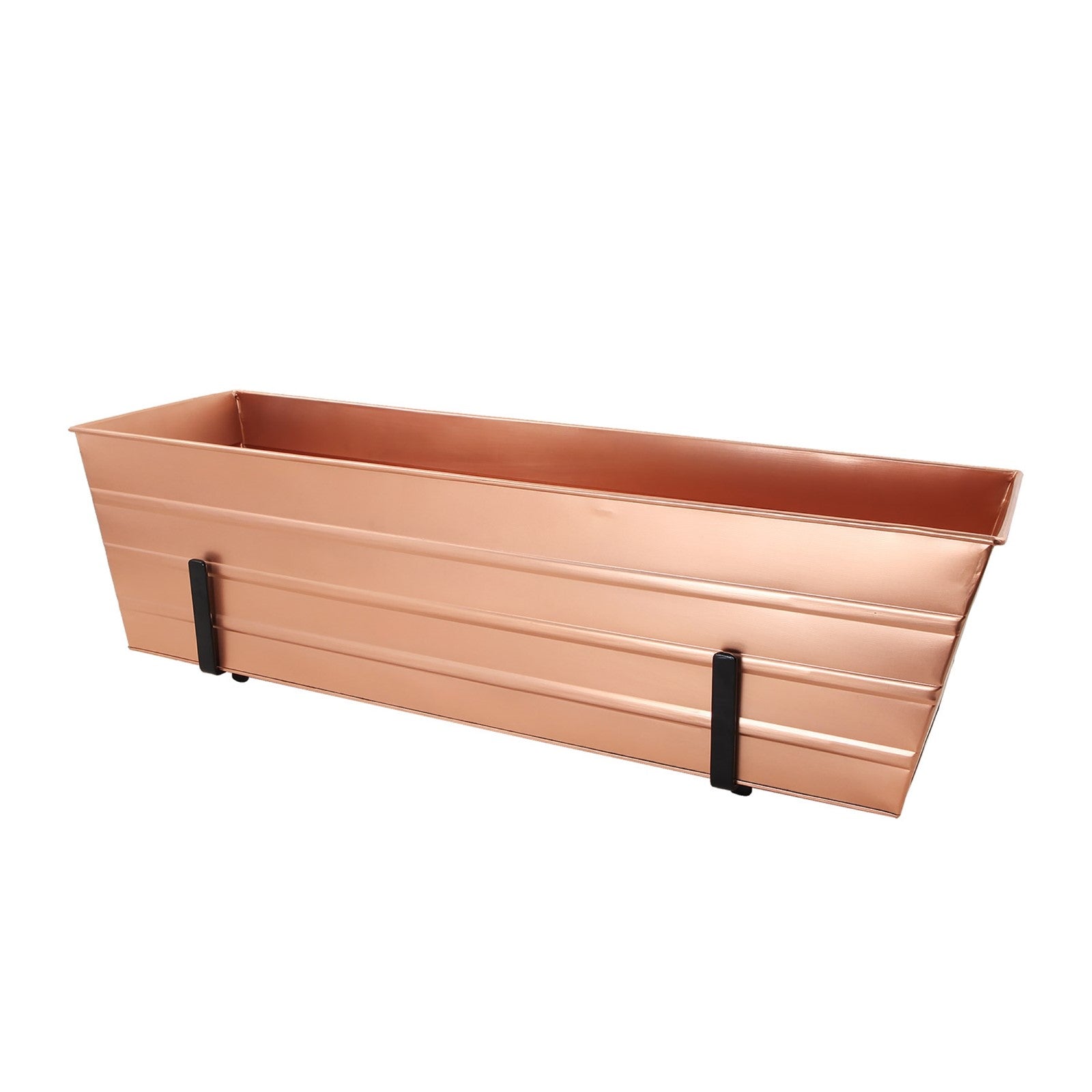 ACHLA Large Flower Box with Brackets | Copper Plated Galvanized Steel and Black Wrought Iron | Deck & Balcony Railing Planter | Model C21C-K6