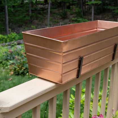 ACHLA Large Flower Box with Brackets | Copper Plated Galvanized Steel and Black Wrought Iron | Deck & Balcony Railing Planter | Model C21C-K6