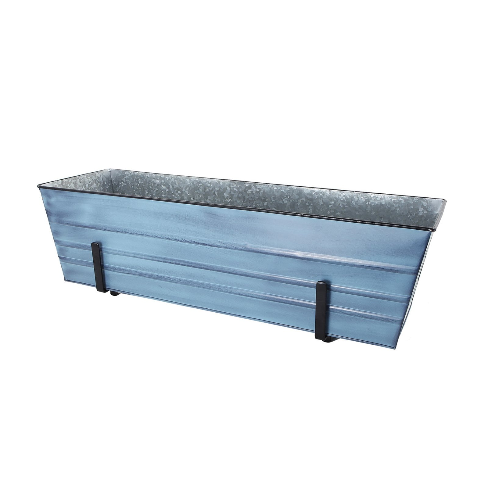 ACHLA Large Flower Box Kit | Nantucket Blue Galvanized Steel with Black Wrought Iron Brackets | Deck & Porch Railing Planter | Model C21NB-K6