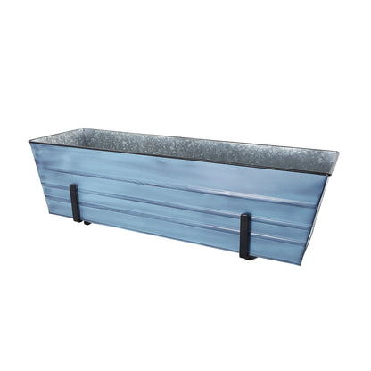 ACHLA Large Flower Box Kit | Nantucket Blue Galvanized Steel with Black Wrought Iron Brackets | Deck & Porch Railing Planter | Model C21NB-K6