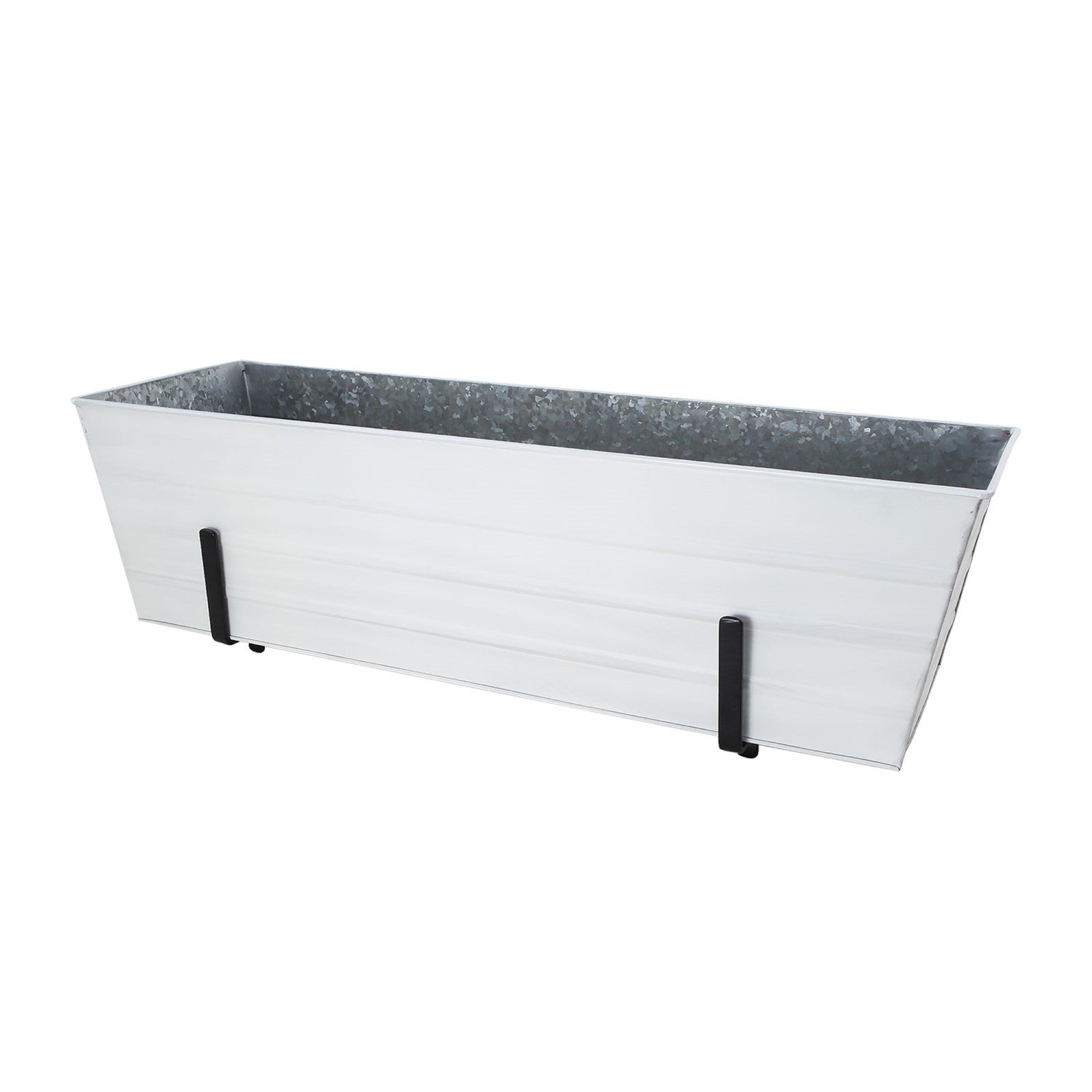ACHLA Large Flower Box with Brackets for 2x6 Railings | Cape Cod White Galvanized Steel | Porch & Deck Planter | 35 x 12 x 11 in | Model C21W-K6