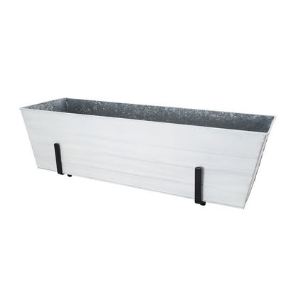 ACHLA Large Flower Box with Brackets for 2x6 Railings | Cape Cod White Galvanized Steel | Porch & Deck Planter | 35 x 12 x 11 in | Model C21W-K6