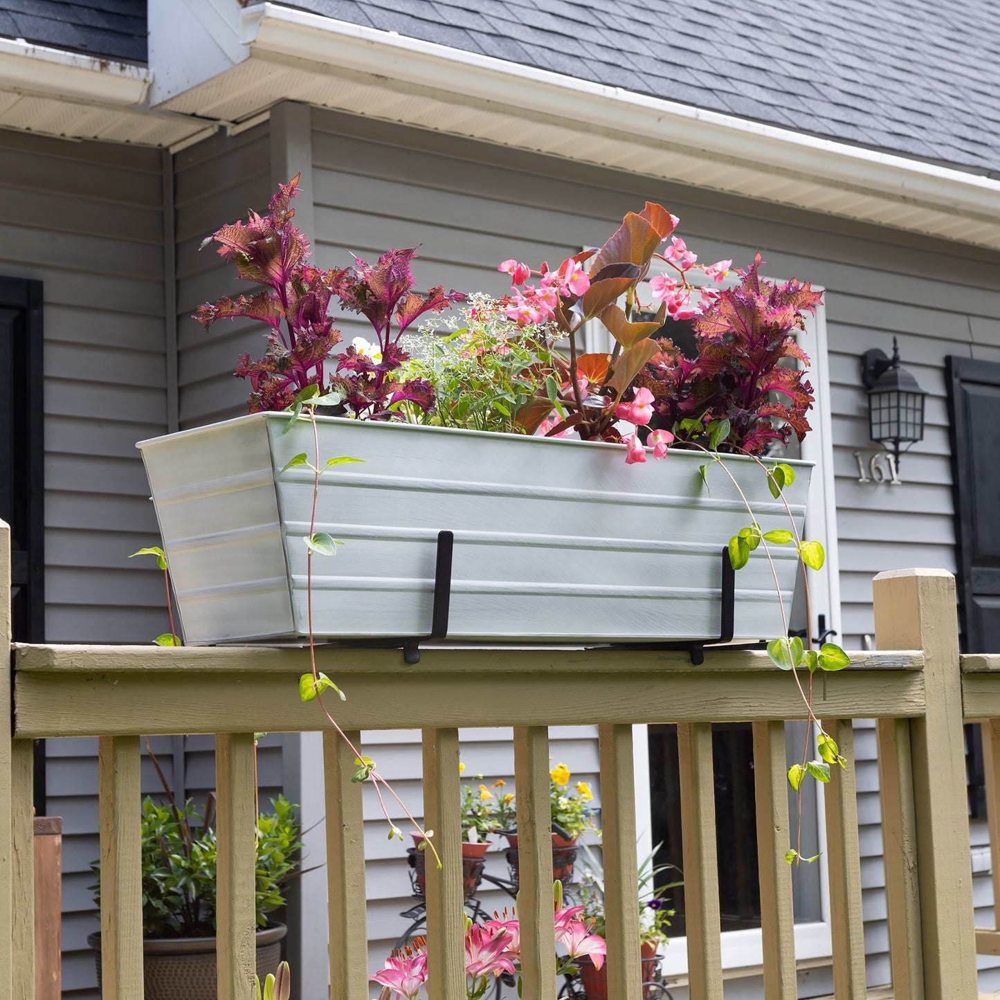 ACHLA Large Flower Box with Brackets for 2x6 Railings | Cape Cod White Galvanized Steel | Porch & Deck Planter | 35 x 12 x 11 in | Model C21W-K6