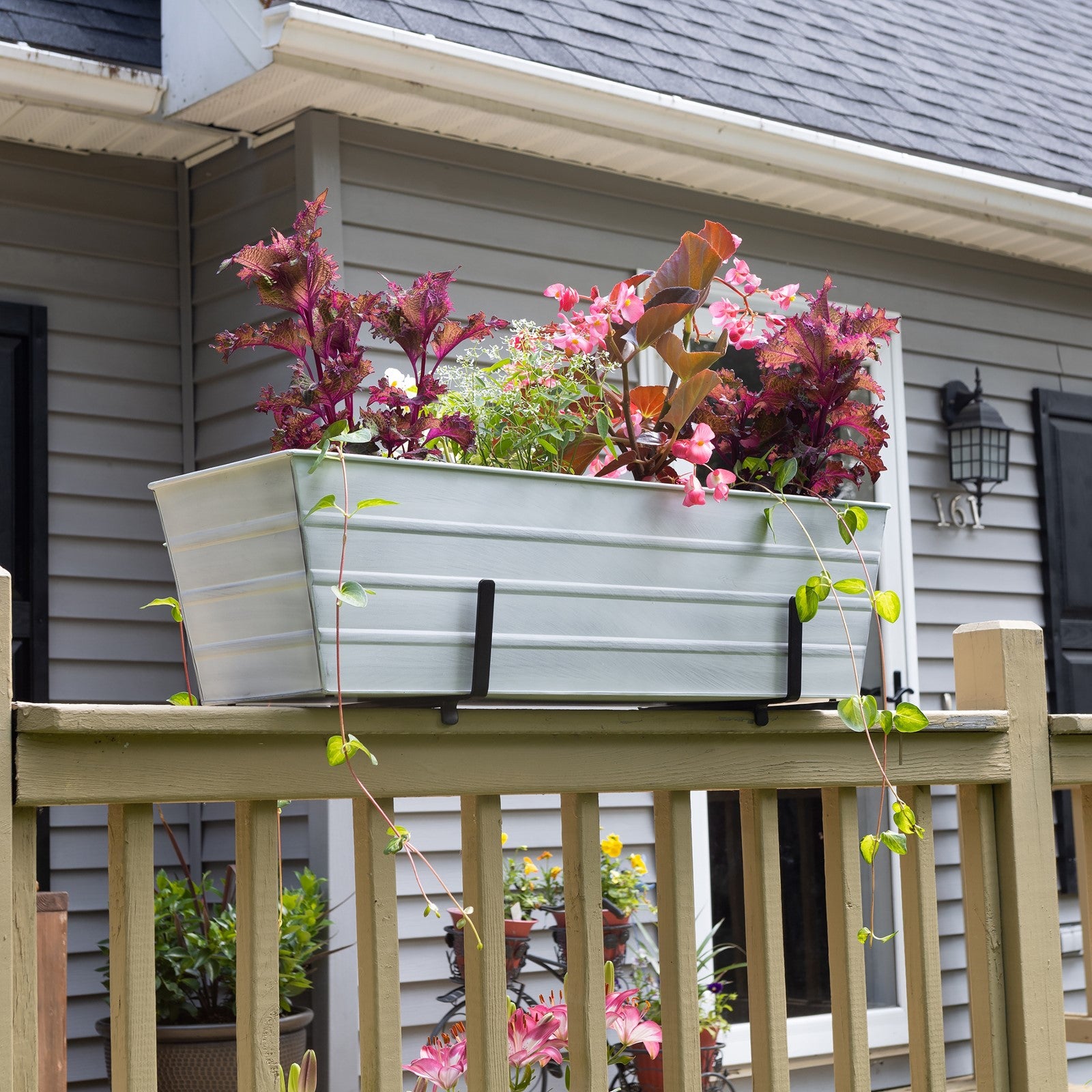 ACHLA Large Flower Box with Brackets for 2x6 Railings | Cape Cod White Galvanized Steel | Porch & Deck Planter | 35 x 12 x 11 in | Model C21W-K6