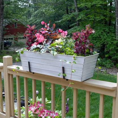 ACHLA Large Flower Box with Brackets for 2x6 Railings | Cape Cod White Galvanized Steel | Porch & Deck Planter | 35 x 12 x 11 in | Model C21W-K6