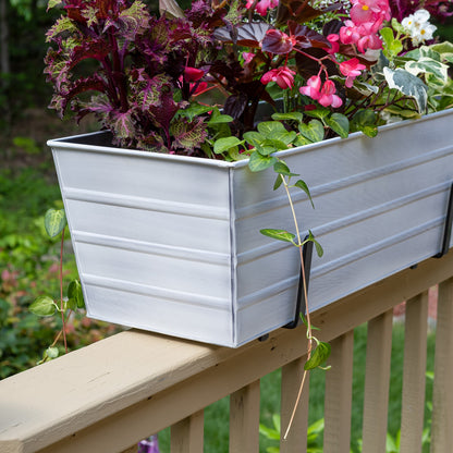 ACHLA Large Flower Box with Brackets for 2x6 Railings | Cape Cod White Galvanized Steel | Porch & Deck Planter | 35 x 12 x 11 in | Model C21W-K6