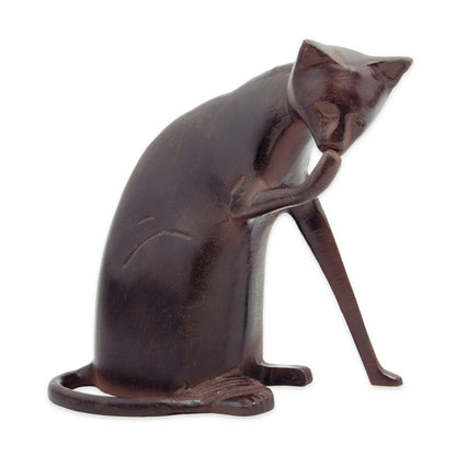 ACHLA Coy Cat 8.5in Garden Ornament | Dark Bronze Cast Aluminum | Patio & Garden Sculpture | 8 x 6 x 8.5 in | Model CAT-05