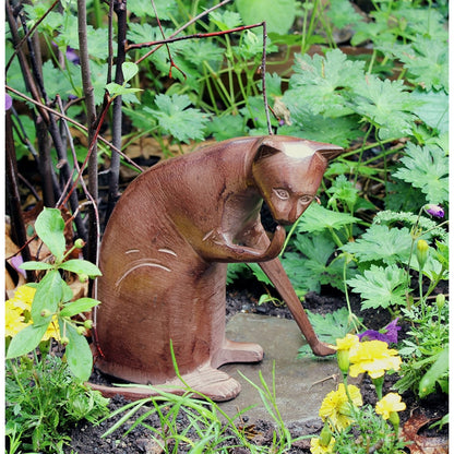 ACHLA Coy Cat 8.5in Garden Ornament | Dark Bronze Cast Aluminum | Patio & Garden Sculpture | 8 x 6 x 8.5 in | Model CAT-05