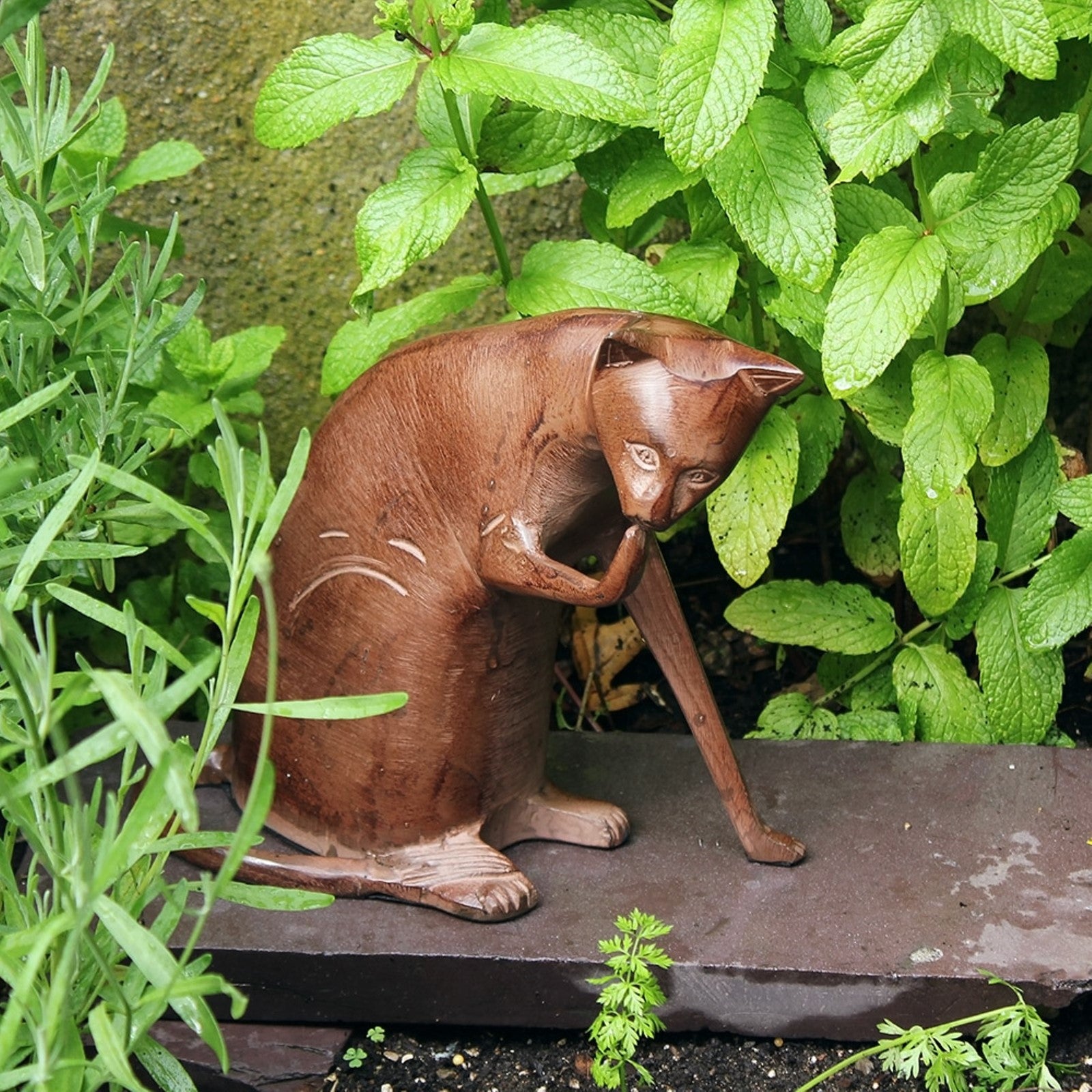 ACHLA Coy Cat 8.5in Garden Ornament | Dark Bronze Cast Aluminum | Patio & Garden Sculpture | 8 x 6 x 8.5 in | Model CAT-05