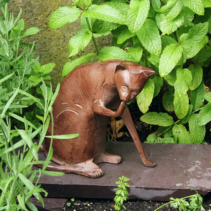 ACHLA Coy Cat 8.5in Garden Ornament | Dark Bronze Cast Aluminum | Patio & Garden Sculpture | 8 x 6 x 8.5 in | Model CAT-05