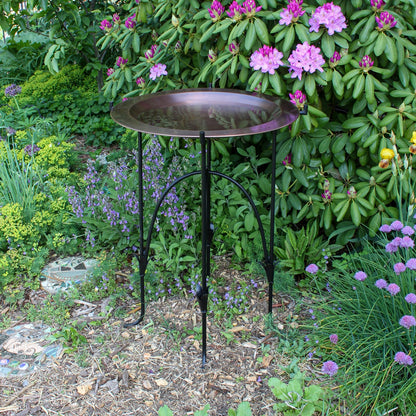 ACHLA Phoebe 24in Birdbath and Stand | Antique Copper Brass Bowl on Black Wrought Iron Base | Garden & Patio Bird Bath | Model CBB-01-S15