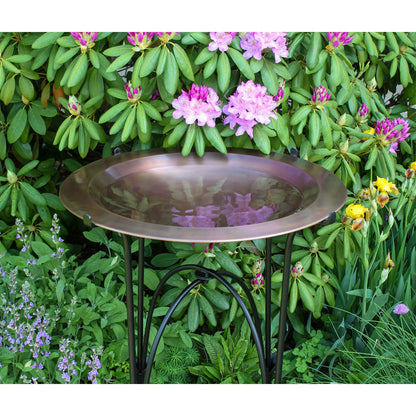 ACHLA Phoebe 24in Birdbath and Stand | Antique Copper Brass Bowl on Black Wrought Iron Base | Garden & Patio Bird Bath | Model CBB-01-S15