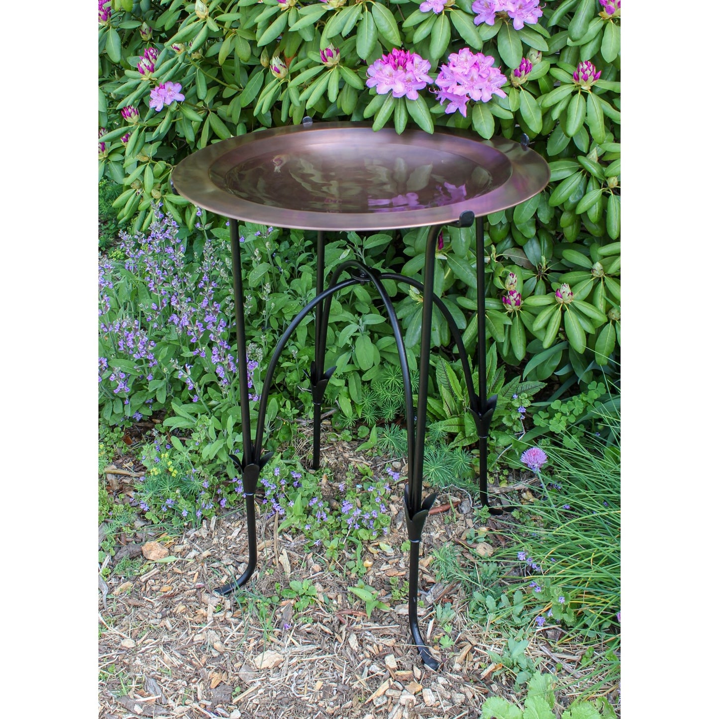 ACHLA Phoebe 24in Birdbath and Stand | Antique Copper Brass Bowl on Black Wrought Iron Base | Garden & Patio Bird Bath | Model CBB-01-S15