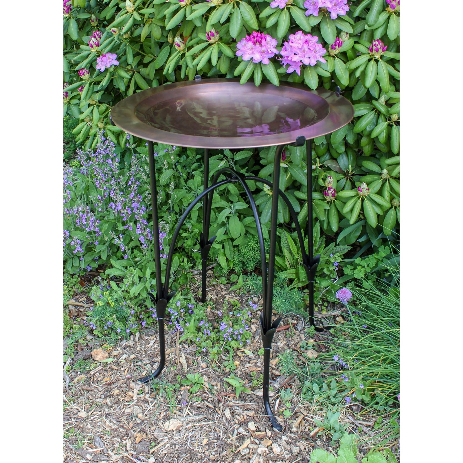 ACHLA Phoebe 24in Birdbath and Stand | Antique Copper Brass Bowl on Black Wrought Iron Base | Garden & Patio Bird Bath | Model CBB-01-S15