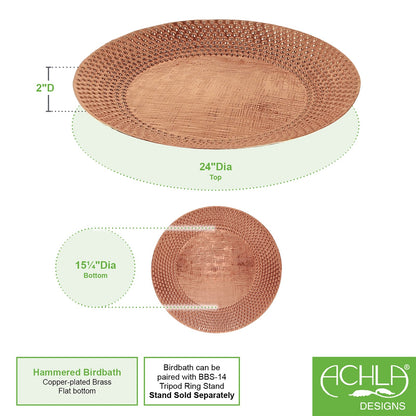ACHLA Classic II 24in Hammered Copper Birdbath Bowl | Brass Construction, Natural Patina | Garden & Backyard Water Feature | Model CBB-02