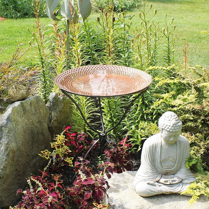 ACHLA Classic II 24in Hammered Copper Birdbath Bowl | Brass Construction, Natural Patina | Garden & Backyard Water Feature | Model CBB-02