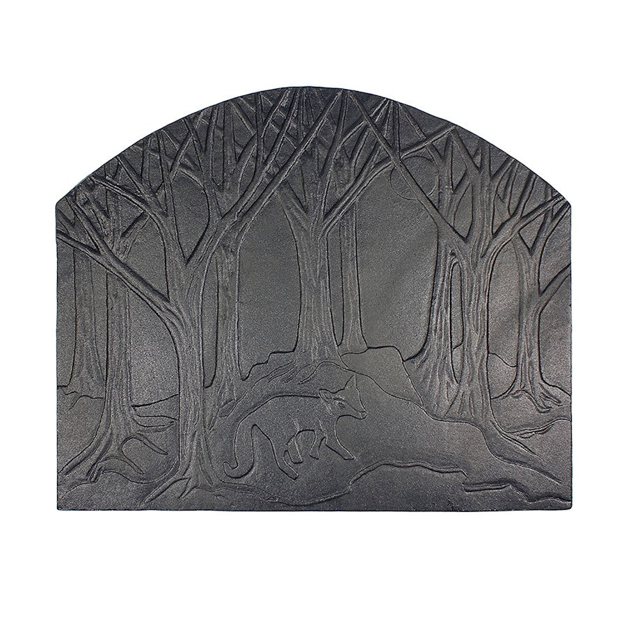 ACHLA Forest Fox Fireback | Cast Iron Matte Black Fireplace Decor | Hearth & Fireplace Accessory | 1 x 24 x 28 in | Model CFB-15