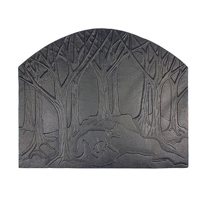 ACHLA Forest Fox Fireback | Cast Iron Matte Black Fireplace Decor | Hearth & Fireplace Accessory | 1 x 24 x 28 in | Model CFB-15