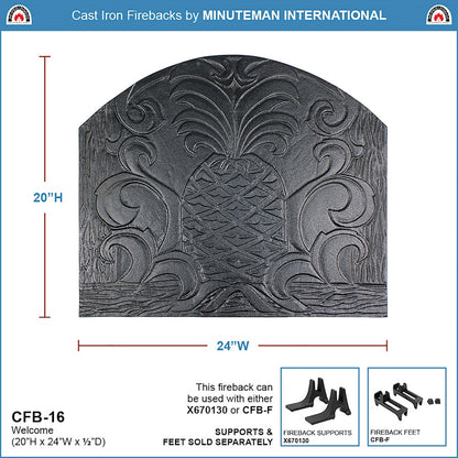 ACHLA Welcome Fireback CFB-16 | Cast Iron Matte Black Finish | Fireplace Hearth Floor Protection & Heat Reflection | 0.5 x 20 x 24 in | Model CFB-16