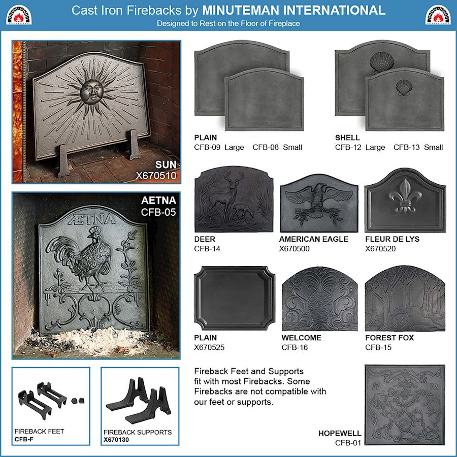 ACHLA Welcome Fireback CFB-16 | Cast Iron Matte Black Finish | Fireplace Hearth Floor Protection & Heat Reflection | 0.5 x 20 x 24 in | Model CFB-16