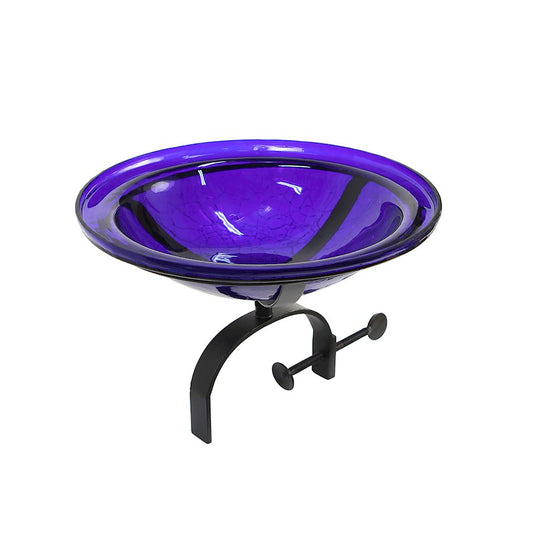 ACHLA 12" Crackle Bowl with Over Rail Bracket, Cobalt Blue
