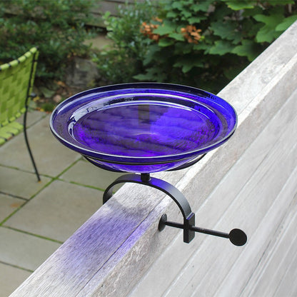 ACHLA 12" Crackle Bowl with Over Rail Bracket, Cobalt Blue