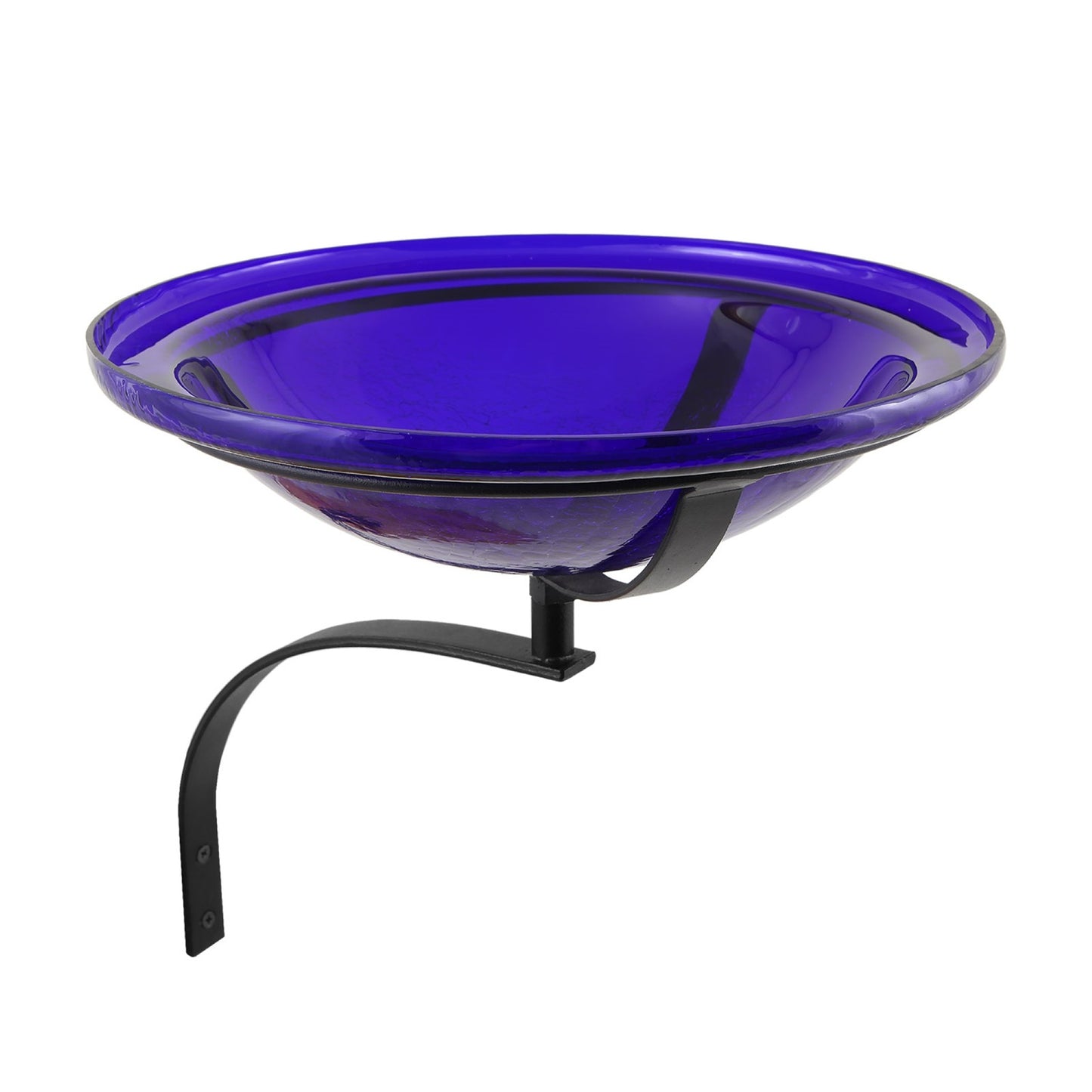 ACHLA 12in Crackle Glass Birdbath Wall Mount | Cobalt Blue Hand-Blown Glass Bowl on Black Wrought Iron Bracket | Porch, Deck & | Model CGB-01CB-WM