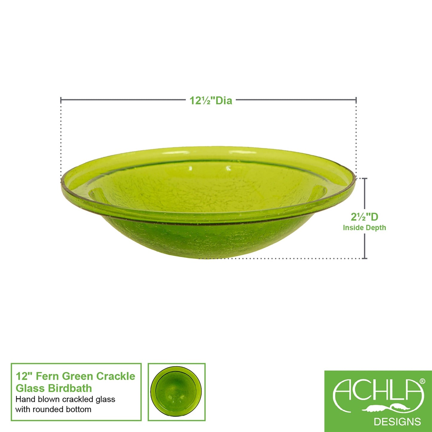 ACHLA Crackle Bowl Fern Green 12in Decorative Glass Bowl | Crackled Glass Garden & Patio Accent | Outdoor & Indoor Table Centerpiece | Model CGB-05FG