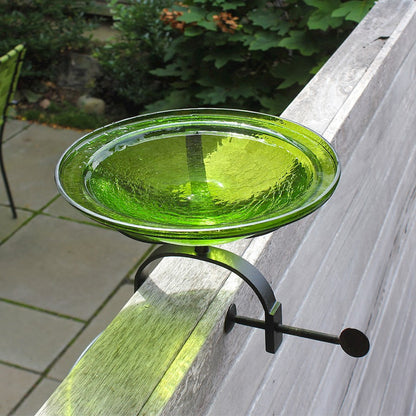 ACHLA 12" Crackle Bowl with Over Rail Bracket, Fern Green