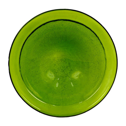 ACHLA 12in Crackle Glass Birdbath | Fern Green Hand-Blown Glass with Black Wrought Iron Bracket | Garden & Patio Bird Bath | Model CGB-05FG-WM