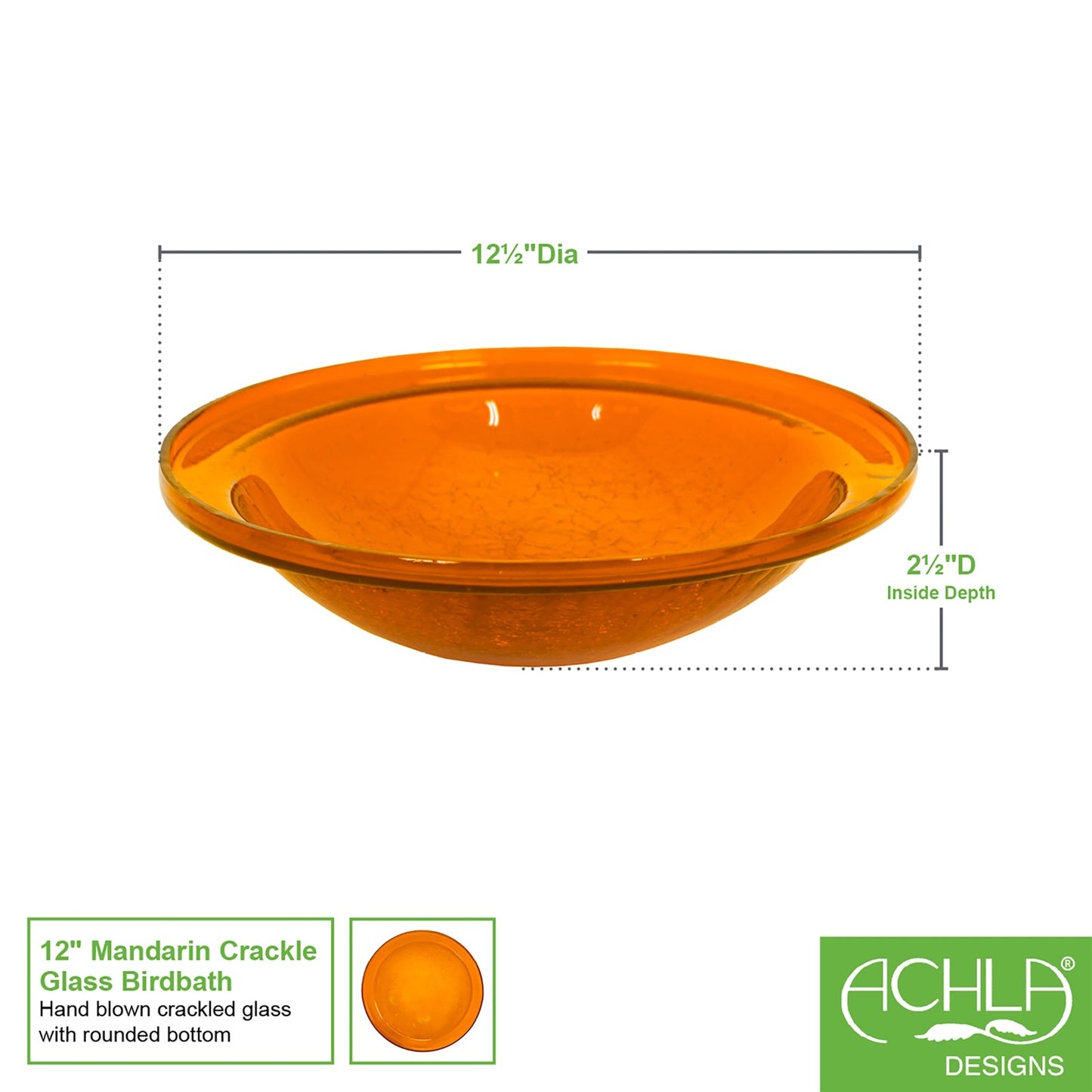 ACHLA Crackel Bowl Mandarin 12in Decorative Glass Bowl | Crackled Glass Art Bowl | Garden, Yard & Patio Accent | 12.5 x 12.5 x 3 in | Model CGB-06M