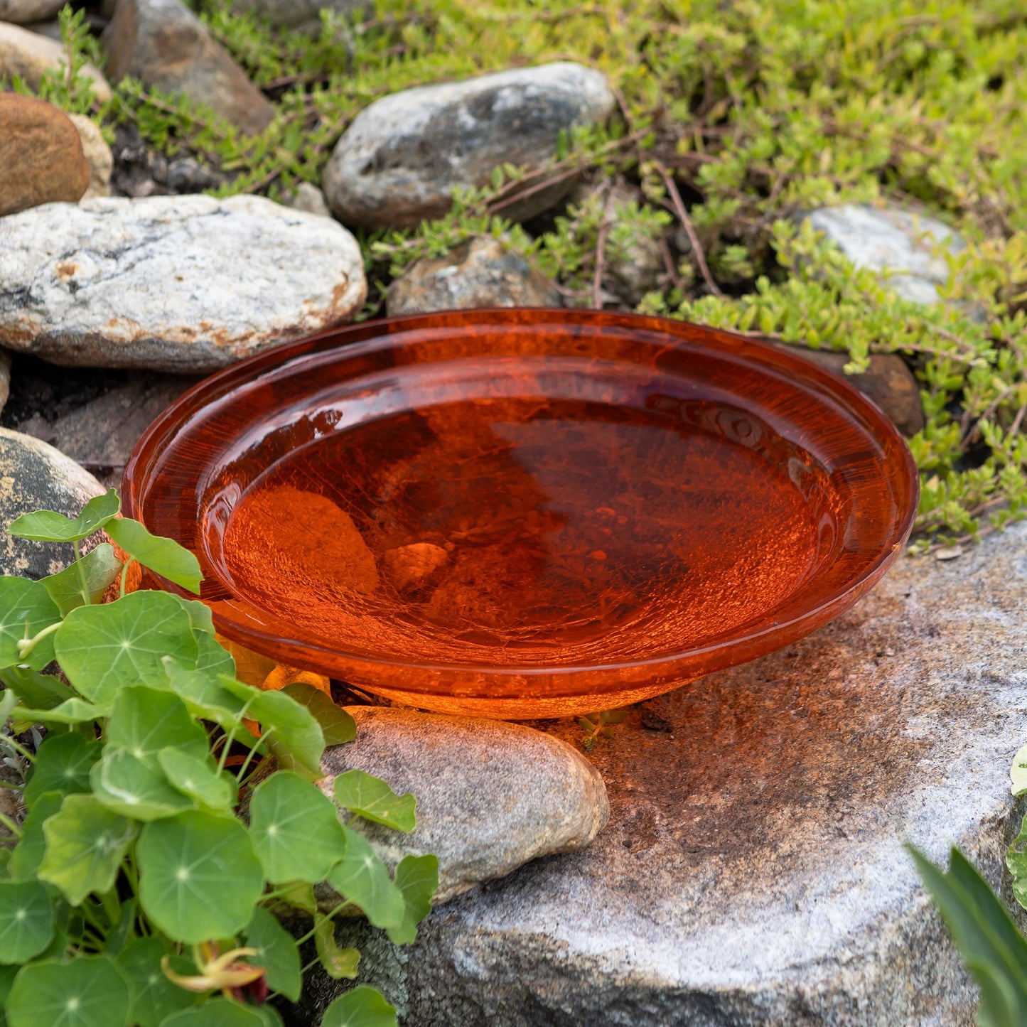 ACHLA Crackel Bowl Mandarin 12in Decorative Glass Bowl | Crackled Glass Art Bowl | Garden, Yard & Patio Accent | 12.5 x 12.5 x 3 in | Model CGB-06M