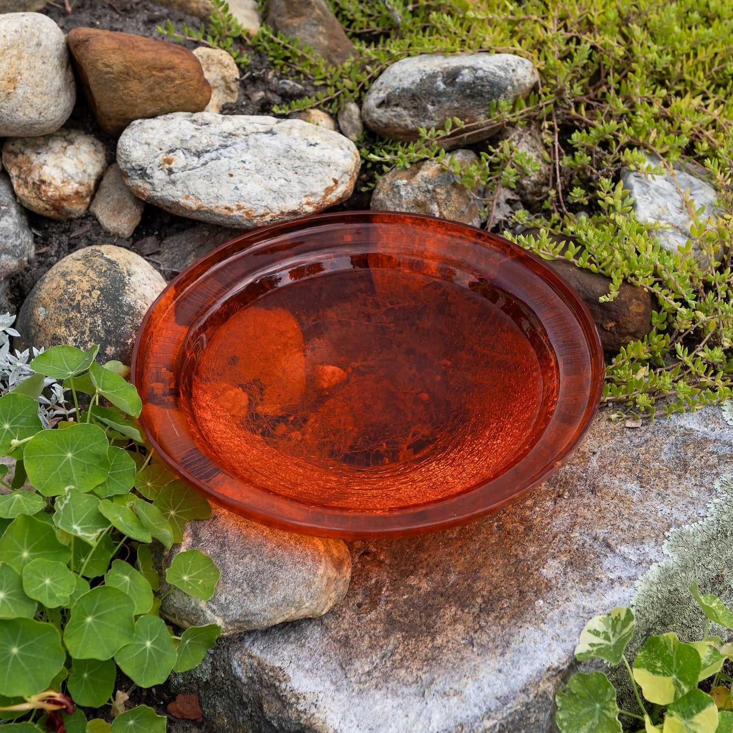 ACHLA Crackel Bowl Mandarin 12in Decorative Glass Bowl | Crackled Glass Art Bowl | Garden, Yard & Patio Accent | 12.5 x 12.5 x 3 in | Model CGB-06M