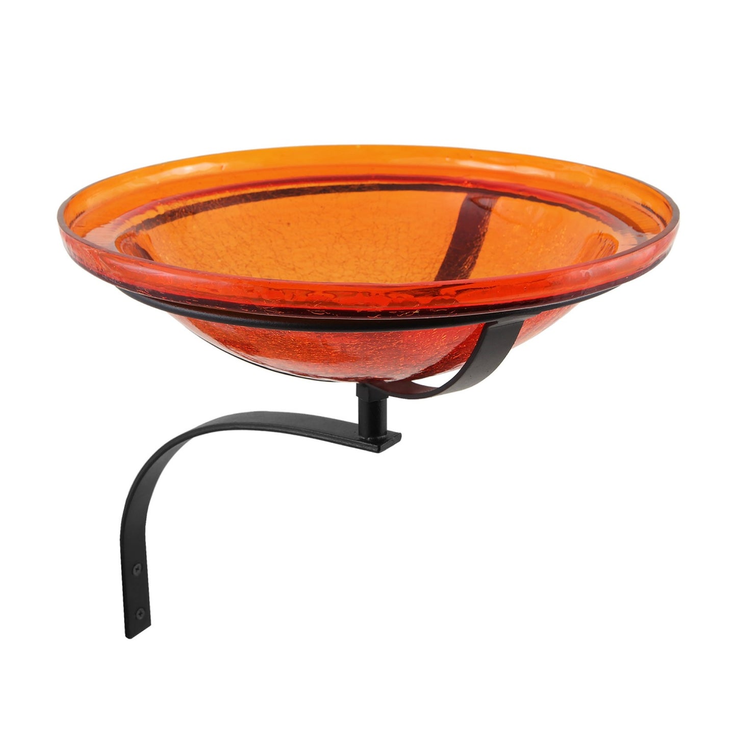 ACHLA Crackle Glass Birdbath 12in | Mandarin Orange Hand-Blown Glass and Black Wrought Iron | Garden & Patio Accent | Model CGB-06M-WM