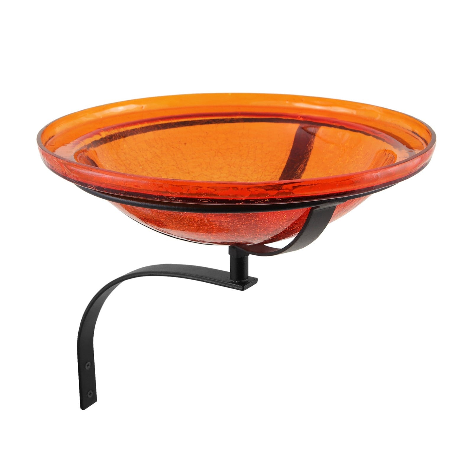ACHLA Crackle Glass Birdbath 12in | Mandarin Orange Hand-Blown Glass and Black Wrought Iron | Garden & Patio Accent | Model CGB-06M-WM