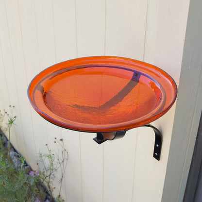 ACHLA Crackle Glass Birdbath 12in | Mandarin Orange Hand-Blown Glass and Black Wrought Iron | Garden & Patio Accent | Model CGB-06M-WM
