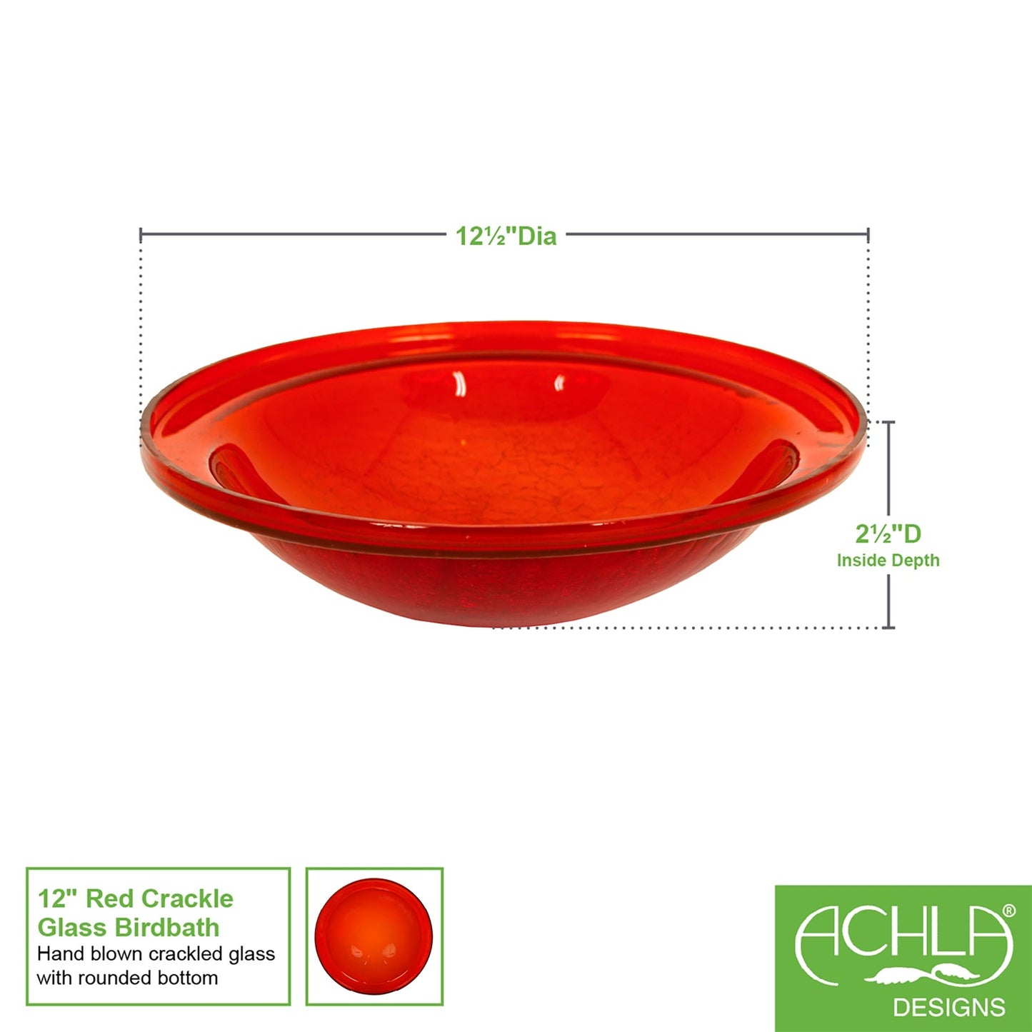 ACHLA Crackle Glass Bowl Red 12in Decorative Bowl | Crackled Glass Art | Garden & Patio Accent | 12.5 x 3 in | Model CGB-09R