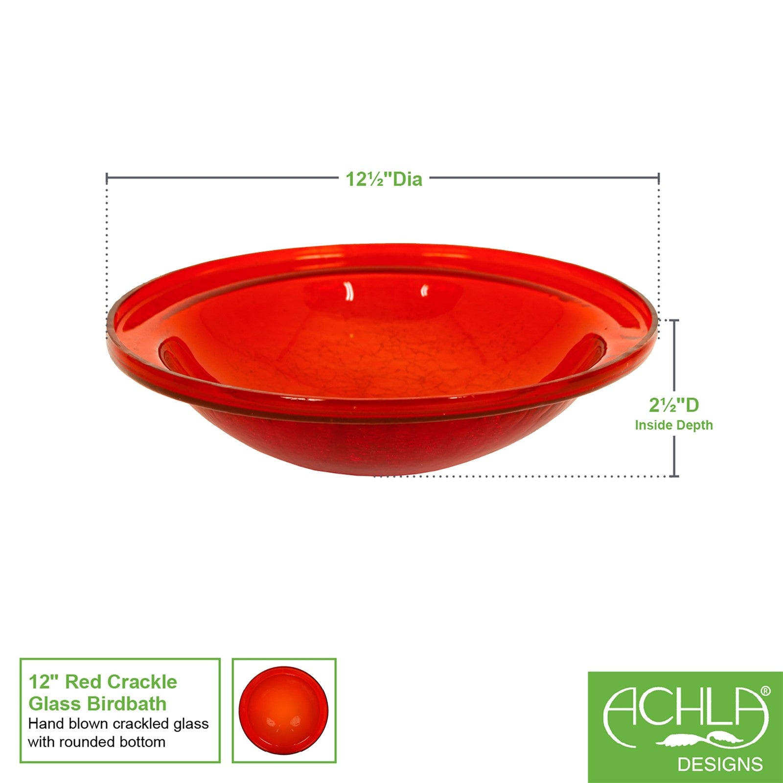 ACHLA Crackle Glass Bowl Red 12in Decorative Bowl | Crackled Glass Art | Garden & Patio Accent | 12.5 x 3 in | Model CGB-09R